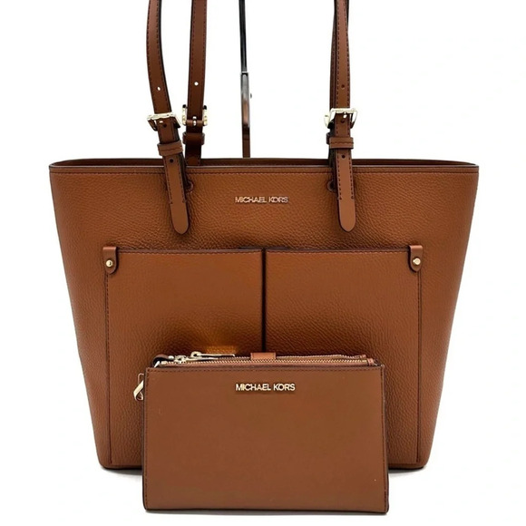 Michael Kors Jet Set Medium Pocket Tote Bag & Large Double Zip Wallet Luggage - Picture 1 of 16